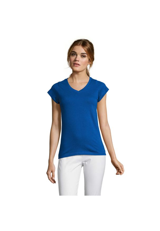 SOL'S - Koszulka Damska Z Dekoltem Moon V. Kolor: niebieski. Sport: turystyka piesza