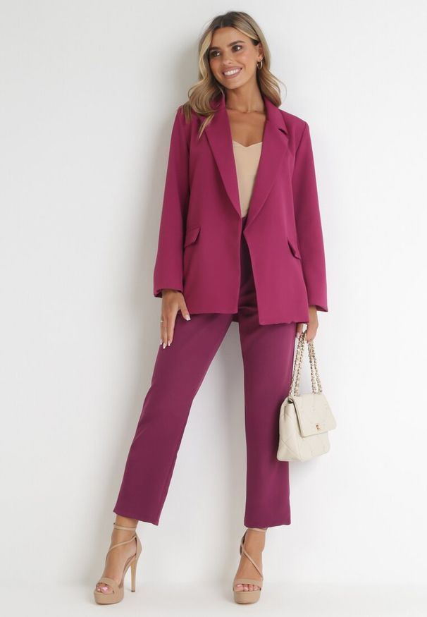 Born2be - Ciemnofioletowa Marynarka Oversize Niezapinana Basi. Kolor: fioletowy. Materiał: tkanina