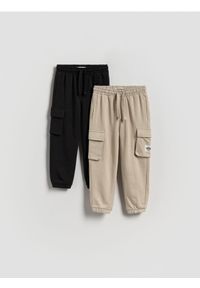 Reserved - Bawełniane joggery cargo 2 pack - ciemnoszary. Kolor: szary. Materiał: bawełna