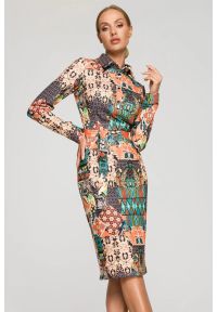 Sukienki.shop - Ołówkowa sukienka z odważnym nadrukiem koszulowa góra. Okazja: na randkę, do pracy. Wzór: nadruk. Typ sukienki: ołówkowe, koszulowe. Styl: wizytowy #4