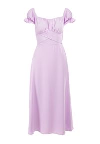 Born2be - Fioletowa Sukienka Midi z Dekoltem Carmen i Bufiastymi Rękawkami Amarhis. Okazja: na imprezę, na co dzień. Typ kołnierza: typu carmen. Kolor: fioletowy. Wzór: aplikacja. Typ sukienki: proste. Długość rękawa: krótki rękaw. Sezon: lato. Styl: klasyczny, casual, elegancki. Długość: midi #7