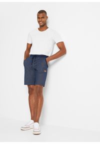 bonprix - Bermudy dresowe w optyce dżinsowych. Kolor: niebieski. Materiał: dresówka. Styl: sportowy #3