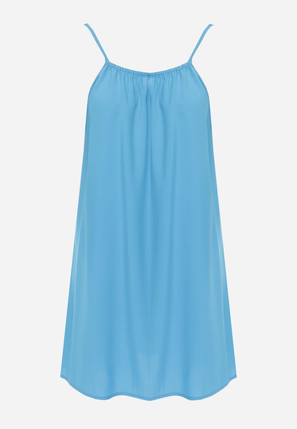 Renee - Niebieska Casualowa Sukienka z Wiskozy o Prostym Kroju z Ramiączkami z Regulacją Wilantia. Okazja: na co dzień. Kolor: niebieski. Materiał: wiskoza. Długość rękawa: na ramiączkach. Wzór: kolorowy. Typ sukienki: proste. Styl: casual