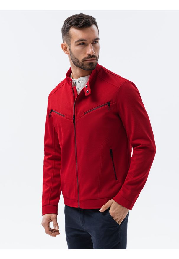 Ombre Clothing - Kurtka męska przejściowa C480 - czerwona - XXL. Kolor: czerwony. Materiał: poliester