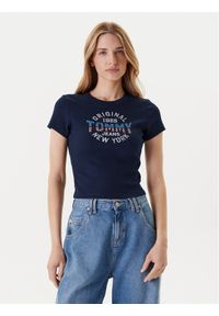 Tommy Jeans T-Shirt DW0DW21421 Granatowy Slim Fit. Kolor: niebieski. Materiał: bawełna