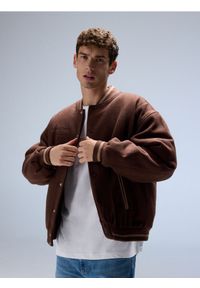 Reserved - Kurtka bomberka z domieszką wełny - ciemnobrązowy. Kolor: brązowy. Materiał: wełna #1