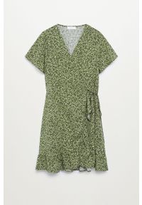 Mango Kids - Sukienka dziecięca TAYLOR8. Kolor: zielony. Materiał: tkanina, materiał, wiskoza. Długość rękawa: krótki rękaw. Wzór: kwiaty. Typ sukienki: rozkloszowane. Długość: mini #1