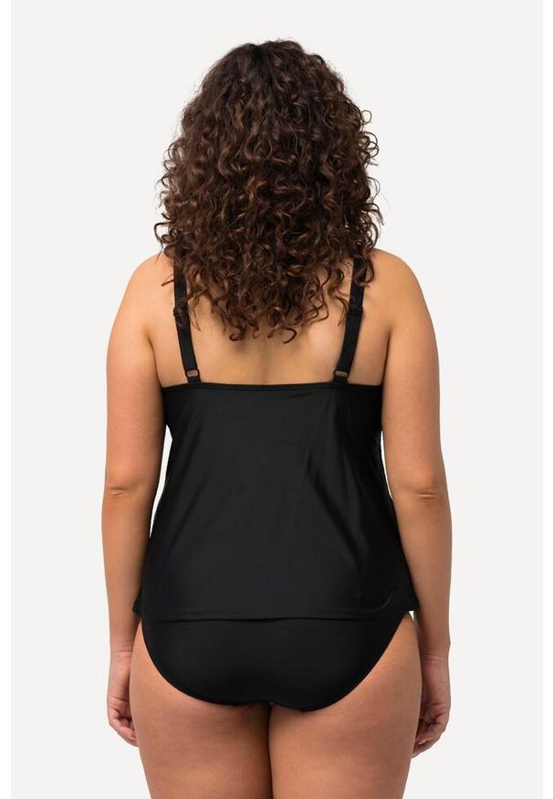 ULLA POPKEN - Damskie Tankini marszczenie ozdobne obszycie miękkie miseczki z recyklingu. Kolekcja: plus size. Kolor: czarny. Materiał: elastan, poliamid, materiał
