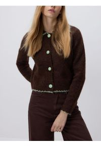 Reserved - Kardigan z kołnierzykiem - brązowy. Kolor: brązowy. Materiał: wełna, dzianina #1