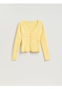 Reserved - Kardigan z wiskozą - jasnożółty. Kolor: żółty. Materiał: wiskoza