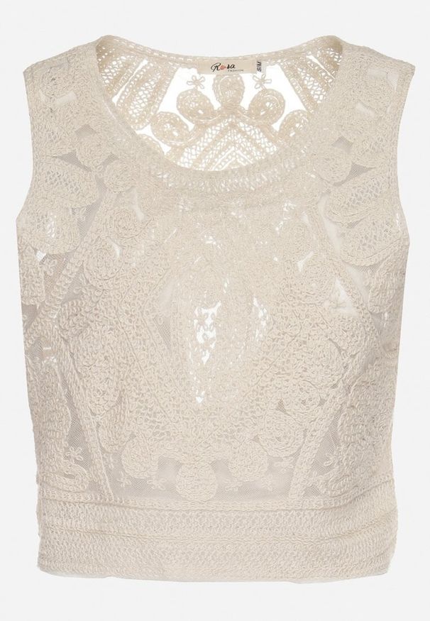 Born2be - Jasnobeżowy Haftowany Top z Bawełną Elnesta. Okazja: na imprezę. Kolor: beżowy. Materiał: bawełna. Wzór: haft. Styl: elegancki