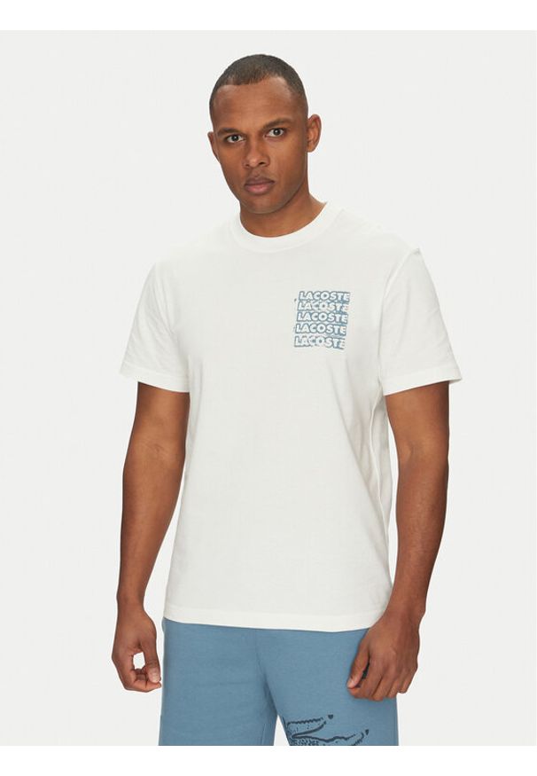 Lacoste T-Shirt TH0288 Écru Classic Fit. Materiał: bawełna
