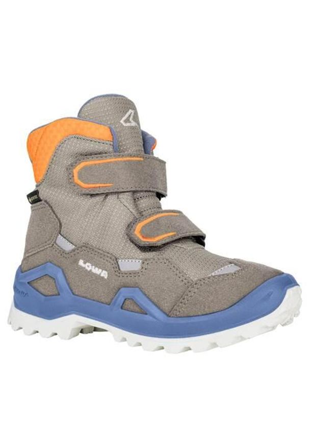 Buty trekkingowe dla dzieci Lowa Milo Evo Mid Gtx. Zapięcie: rzepy. Kolor: brązowy. Materiał: tkanina, materiał, syntetyk, guma. Szerokość cholewki: normalna. Sport: turystyka piesza