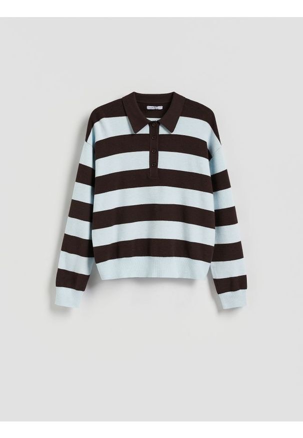 Reserved - Sweter w paski - jasnoniebieski. Kolor: niebieski. Materiał: dzianina, wiskoza. Wzór: paski