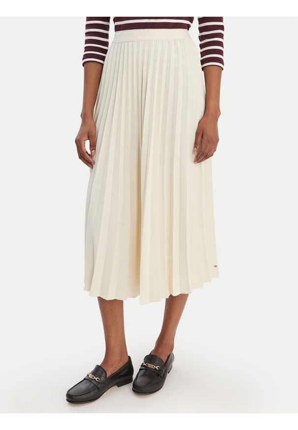 TOMMY HILFIGER - Tommy Hilfiger Spódnica plisowana WW0WW48538 Écru Regular Fit. Materiał: syntetyk
