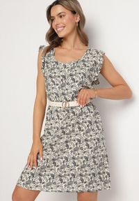 Born2be - Szara Rozkloszowana Sukienka Bawełniana bez Rękawów w Wzór Paisley Tullio. Okazja: na co dzień. Kolor: szary. Materiał: bawełna. Długość rękawa: bez rękawów. Wzór: paisley. Styl: casual, elegancki #2