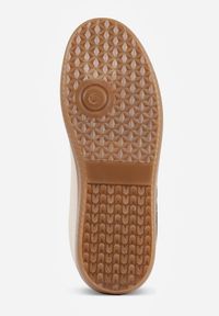 Renee - Beżowo-Brązowe Sneakersy w Stylu Tenisówek Ozdobione Geometrycznymi Paskami Zitora. Okazja: na co dzień. Zapięcie: pasek. Kolor: beżowy. Wzór: geometria, aplikacja #5