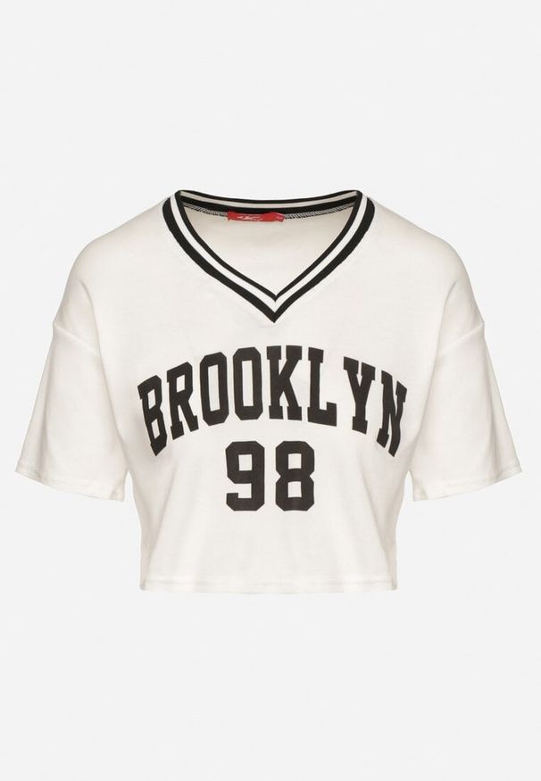 Born2be - Biały Bawełniany T-shirt z Napisem Nitanelia. Okazja: na co dzień. Kolor: biały. Materiał: bawełna. Wzór: napisy. Styl: casual