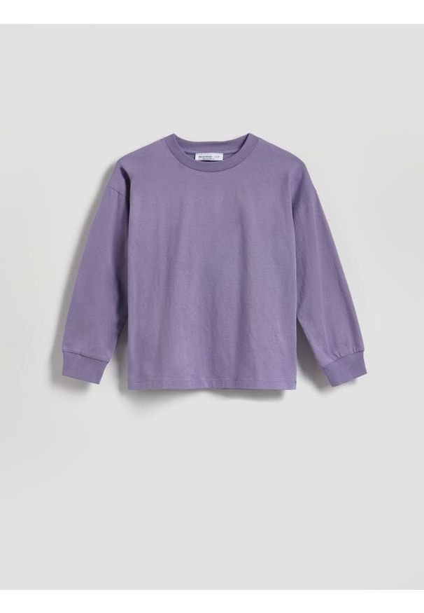 Reserved - Bawełniany longsleeve - fioletowy. Kolor: fioletowy. Materiał: bawełna. Długość rękawa: długi rękaw