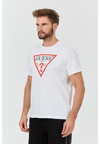 Guess - GUESS Biały męski t-shirt bawełniany z dużym logo Clsc Tri Logo, Rozmiar XXL. Kolor: biały. Materiał: bawełna #5