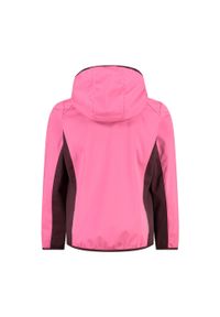 Kurtka impermeabilna z kapturem dla dziewczynki CMP. Typ kołnierza: kaptur. Kolor: fioletowy, różowy, wielokolorowy. Materiał: softshell. Sport: turystyka piesza