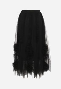 Renee - Czarna Spódnica o Rozkloszowanym Kroju z Transparentnym Tiulem i Falbankami Asmerra. Kolor: czarny. Materiał: tiul #4