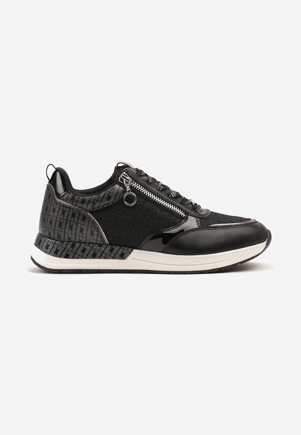 Born2be - Czarne Sneakersy z Ozdobnym Suwakiem i Skórzaną Wkładką Hanviera. Okazja: na co dzień. Kolor: czarny. Materiał: skóra. Wzór: aplikacja. Obcas: na obcasie. Wysokość obcasa: niski