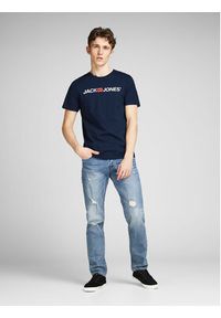 Jack & Jones T-Shirt Corp Logo 12137126 Granatowy Slim Fit. Kolor: niebieski. Materiał: bawełna #7