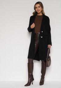 Born2be - Czarny Elegancki Długi Płaszcz Dwurzędowy Oritusa. Okazja: na co dzień, na spacer. Kolor: czarny. Materiał: jeans. Długość: długie. Styl: elegancki #5