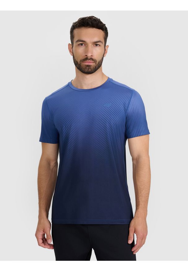 4f - 4F Koszulka treningowa szybkoschnąca męska - granatowa 3XL. Kolor: niebieski. Materiał: materiał, włókno, elastan, tkanina. Sport: fitness