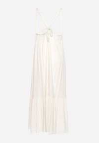 Born2be - Beżowa Wiskozowa Sukienka z Ramiączkami Zdobiona Cekinami i Metaliczną Nitką Comalara. Okazja: na co dzień, na imprezę. Typ kołnierza: dekolt w serek. Kolor: beżowy. Materiał: wiskoza. Długość rękawa: na ramiączkach. Wzór: aplikacja. Styl: casual #4