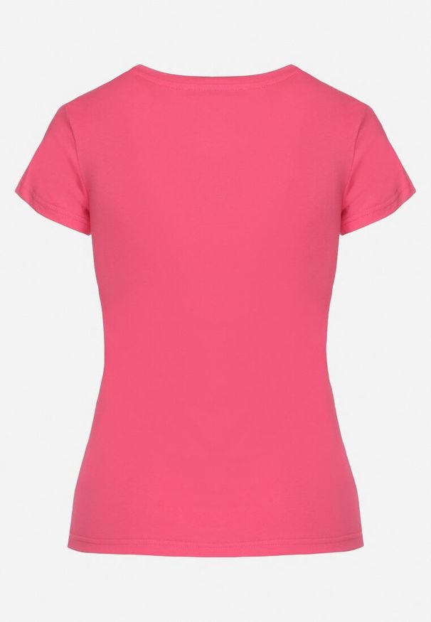Born2be - Fuksjowy T-shirt z Bawełny z Ozdobnym Napisem Asemi. Okazja: na co dzień. Kolor: różowy. Materiał: bawełna. Wzór: napisy. Styl: casual