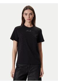 Karl Lagerfeld - KARL LAGERFELD T-Shirt A4W17050 Czarny Regular Fit. Typ kołnierza: dekolt w karo. Kolor: czarny. Materiał: bawełna
