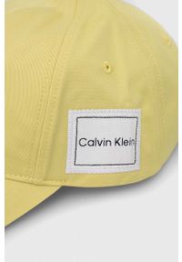Calvin Klein czapka z daszkiem bawełniana kolor żółty z aplikacją. Kolor: żółty. Materiał: bawełna. Wzór: aplikacja #3
