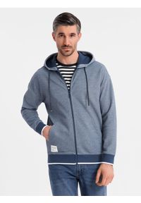 Ombre Clothing - Bluza męska dresowa z kapturem o delikatnej strukturze – granatowa V2 - Rozmiar: L. Okazja: na co dzień. Typ kołnierza: kaptur. Kolor: niebieski. Materiał: dresówka. Styl: sportowy, casual