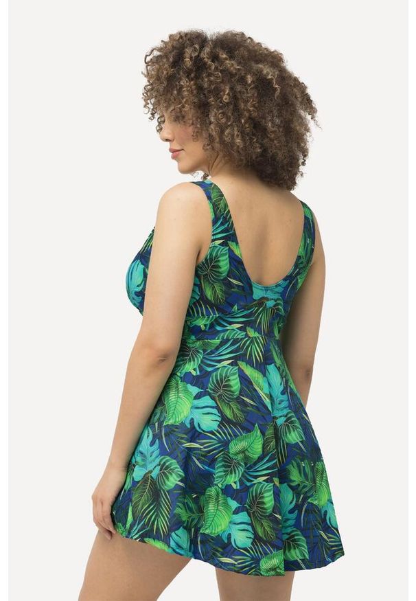 ULLA POPKEN - Damska Sukienka Kąpielowa dżungla miękkie miseczki regulowane ramiączka. Kolekcja: plus size. Kolor: niebieski. Materiał: elastan, poliamid, materiał