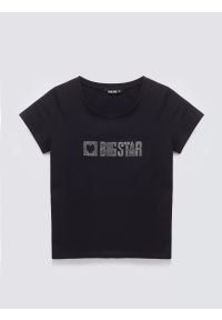 Big-Star - Koszulka damska z logo BIG STAR z cyrkonii czarna Avra 906. Kolor: czarny #2