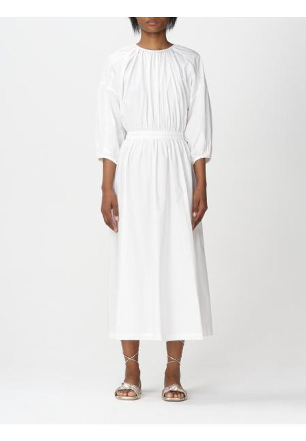 TwinSet - Biała sukienka ze ściągaczem w pasie Twinset. Kolor: biały. Materiał: bawełna