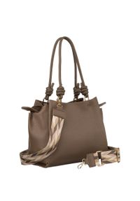 FLORA & CO - Shopperka na pasku Flora&Co FS1043 brązowa. Kolor: brązowy. Materiał: skórzane