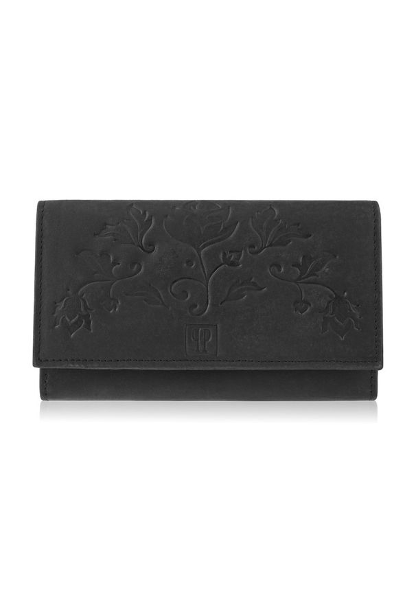 Portfel skórzany PAOLO PERUZZI T-44-BL czarny. Kolor: czarny. Materiał: skóra. Wzór: kwiaty
