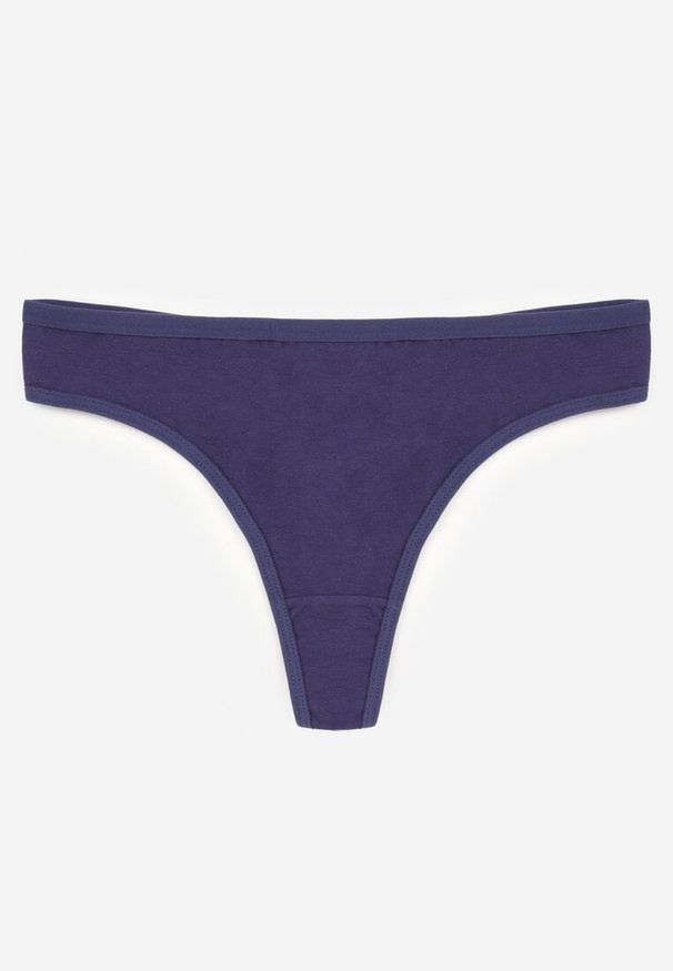 Renee - Granatowe Gładkie Majtki Stringi z Bawełną Chrysile. Kolor: niebieski. Materiał: bawełna. Wzór: gładki