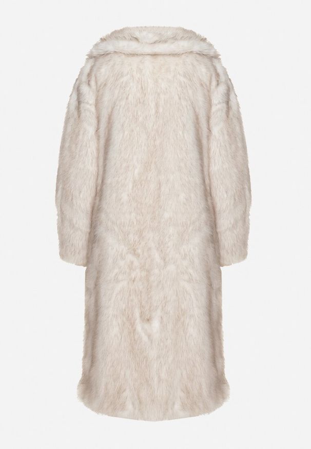 Born2be - Biały Zimowy Płaszcz Futro o Dłuższym Kroju z Wsuwanymi Kieszeniami Evelinitha. Okazja: na co dzień. Kolor: biały. Materiał: futro. Długość: długie. Sezon: zima. Styl: casual, elegancki, klasyczny, wizytowy