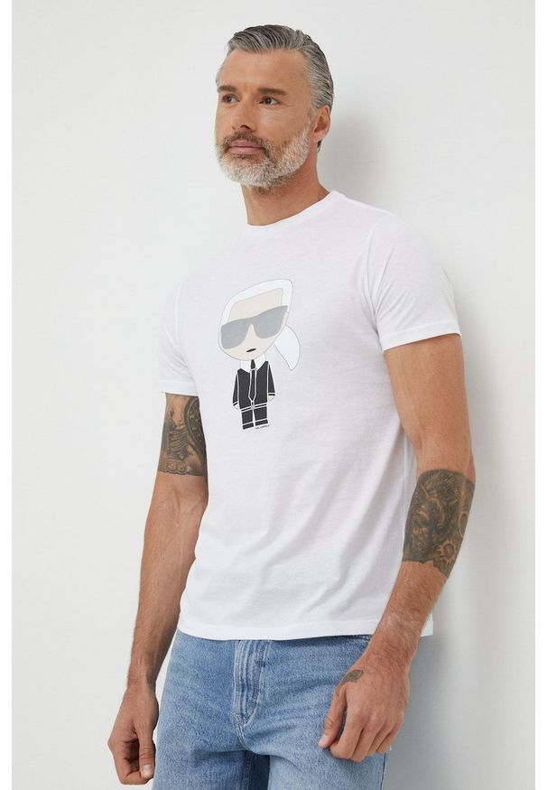Karl Lagerfeld t-shirt bawełniany 500251.755071 kolor biały z nadrukiem. Kolor: biały. Materiał: bawełna. Wzór: nadruk