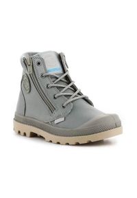 Buty do chodzenia dla dzieci Palladium Pampa HI Cuff WP. Wysokość cholewki: za kostkę. Zapięcie: sznurówki. Kolor: szary. Materiał: materiał, syntetyk. Szerokość cholewki: normalna. Sport: turystyka piesza