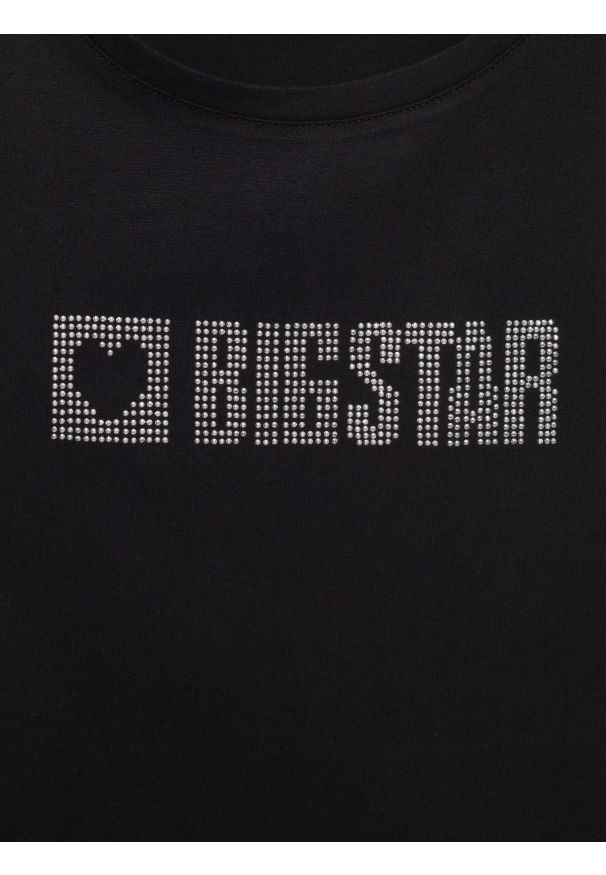 Big-Star - Koszulka damska z logo BIG STAR z cyrkonii czarna Avra 906. Kolor: czarny