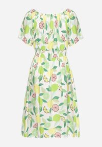 Born2be - Zielona Sukienka Hiszpanka z Bawełną i Motywem Cytrusów Avfila. Okazja: na co dzień. Typ kołnierza: dekolt hiszpanka. Kolor: zielony. Materiał: bawełna. Sezon: lato. Styl: casual, elegancki #3