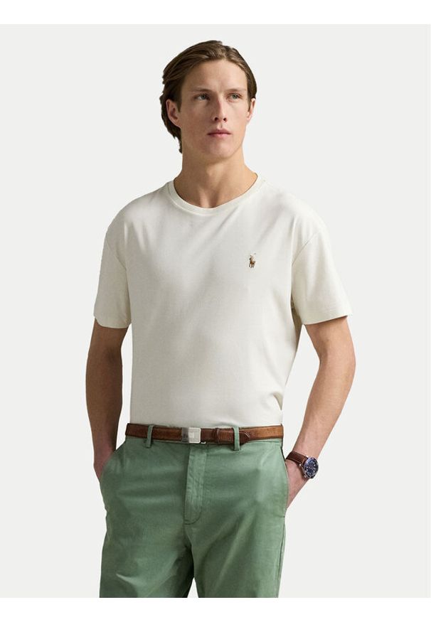Polo Ralph Lauren T-Shirt 710740727094 Écru Custom Slim Fit. Typ kołnierza: polo. Kolor: kremowy. Materiał: bawełna