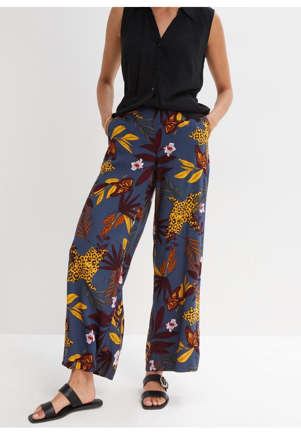 bonprix - Spodnie Marlena z czystej wiskozy. Kolor: szary, fioletowy. Materiał: wiskoza