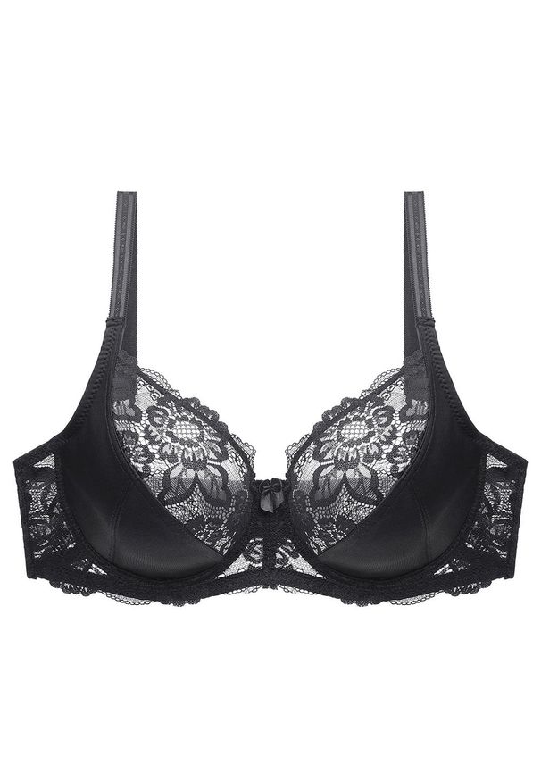 Intica - Biustonosz koronkowy push-up z efektem dekoltu Edda. Kolor: czarny. Materiał: koronka. Rodzaj stanika: push-up. Wzór: koronka