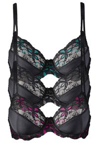 bonprix - Biustonosz na fiszbinach z delikatną koronką (3 szt.). Kolor: czarny. Materiał: poliamid, koronka. Wzór: koronka #1